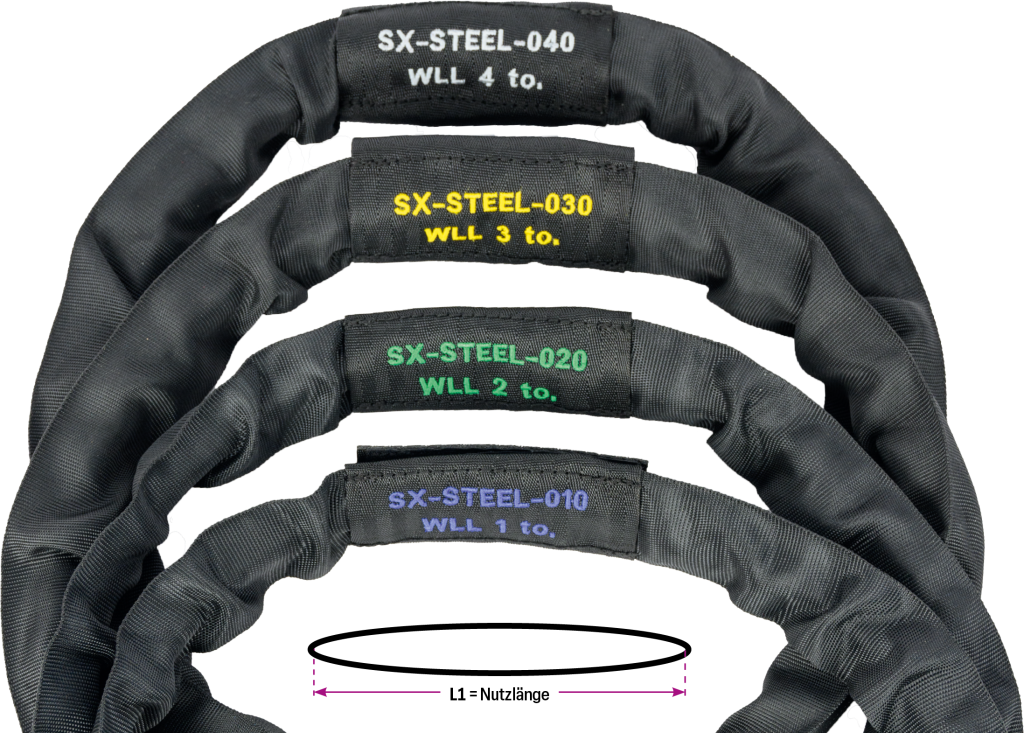 Safetex Blackline SX-STEEL Steelflex WLL 1 T, mit Stahlseil-Einlage, Länge 50 cm/Umfang 100 cm