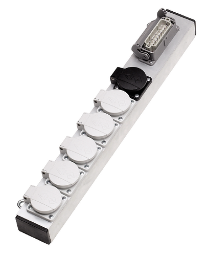 MAJOR Slimline répartiteur de charge aluminium, Harting Han 16E - 6 x T13, argent, IP20